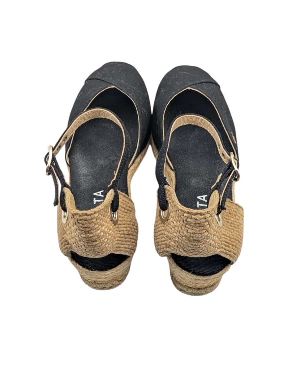 Viscata Pubol Black Canvas Espadrille Wedge Sandals Size 39 US 8 EUC $135 S4144 - Picture 11 of 12